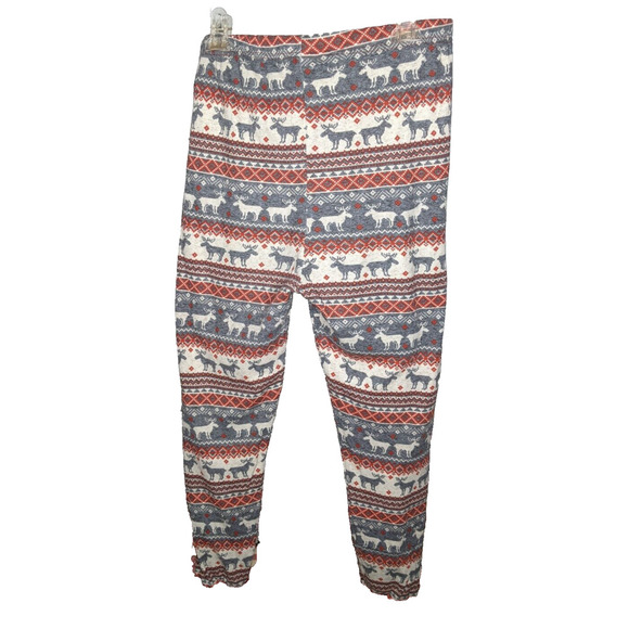 Womens Pajamas Size LARGE Pants And Top Moose Red White Gray Grey Cotton Elastic - Picture 13 of 16